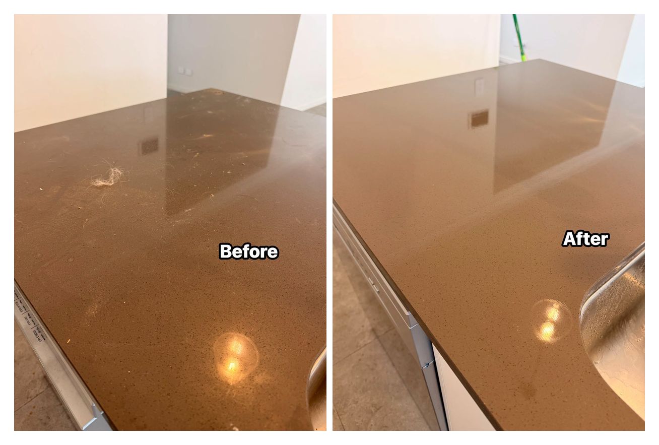 Real Pineapple Cleaning job, before and after — stone benchtop