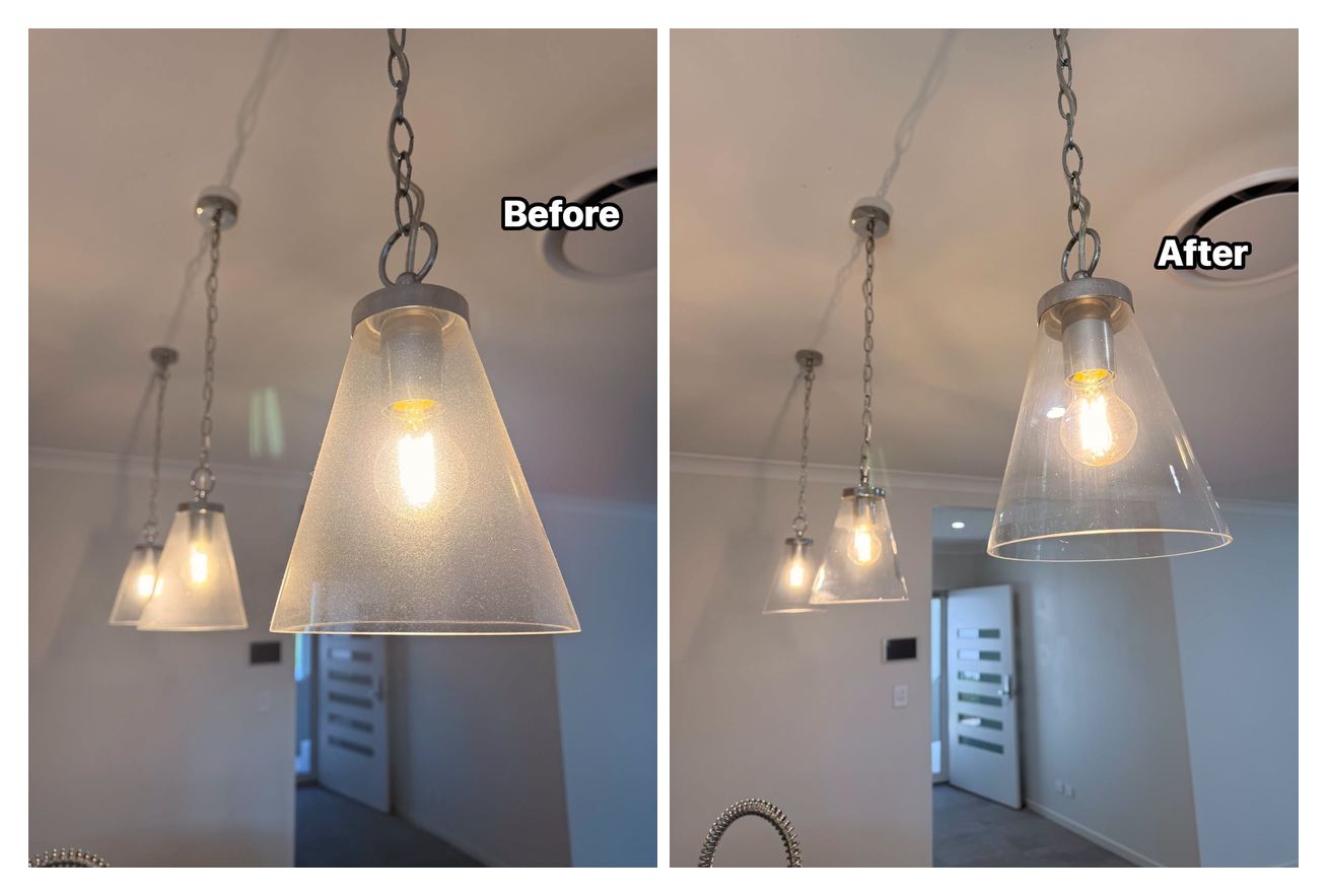 Real Pineapple Cleaning job, before and after — pendant light fittings