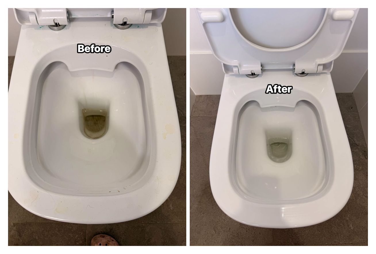 Real Pineapple Cleaning job, before and after — toilet