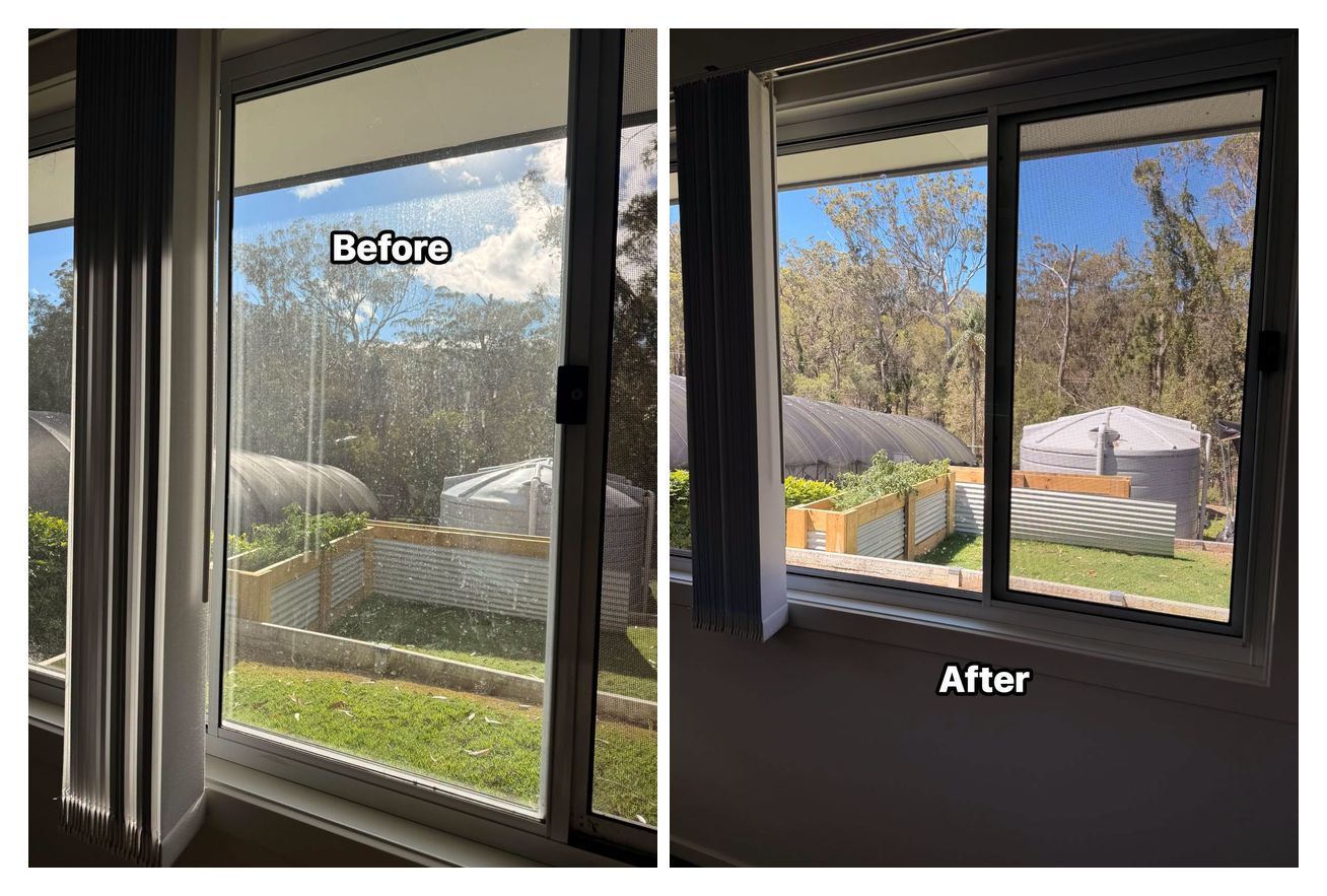 Real Pineapple Cleaning job, before and after — window glass